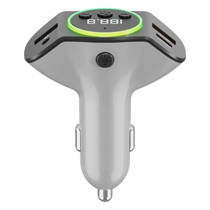 Incarcator auto, USB + Type-C, incarcare rapida, gri