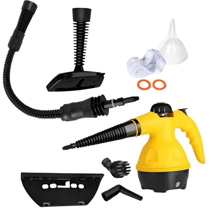 Aparat de Curat cu Abur Teno®, 3 Bar, incalzire imediata, capacitate mare, rezervor de 350 ml, presiune ridicata, temperatura 100-150°, accesorii incluse, putere 1200 W, galben/negru
