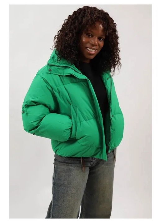 Geaca scurta groasa de iarna cu buzunare si guler inalt bottegga, Verde