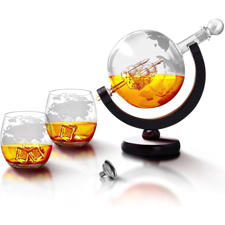 Globe dekanter készlet, RorAem, 4 pohár, üveg, 1,5L