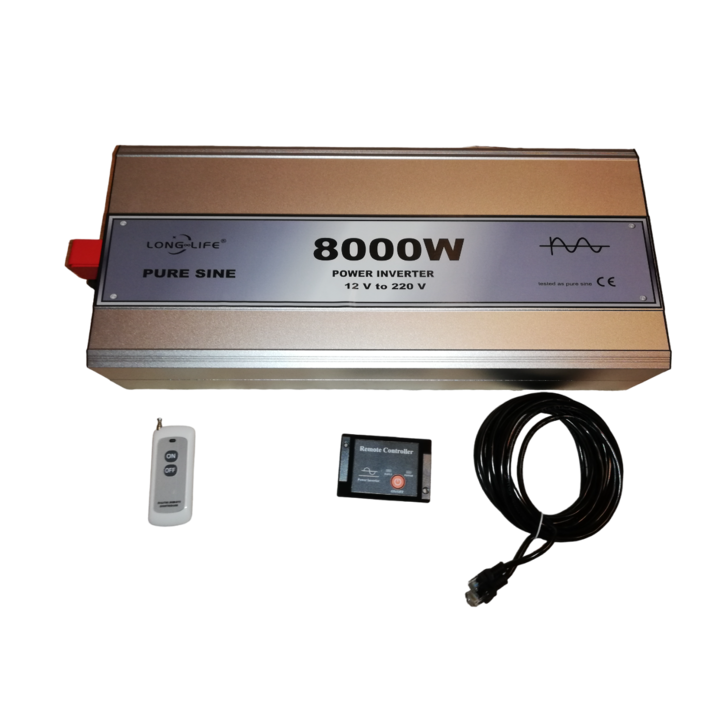 Инвертор 8000 W, чист синус, 12 V - 220 V за автомобил и соларни панели, европейски контакт, USB порт, безжично дистанционно управление, инвертор с чиста синусоида, ТИР, камион, автобус, каравана, кемпер, тестван с осцилоскоп, лодка, независима къща