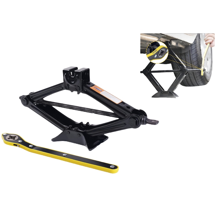 Cric cu foarfeca 2T, RorAem, Inaltime ridicare 125-400mm, cu Cric auto mecanic tip foarfeca, capacitate maxima 1-3 tone, constructie din otel, pentru autovehicule si manivela, negru