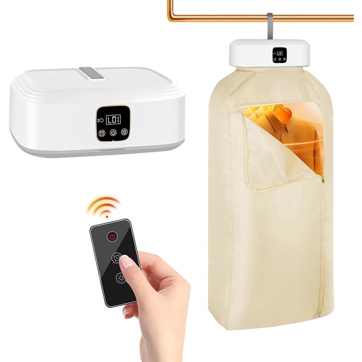 Uscator de Rufe Electric Portabil, RorAem, cu Uscator de rufe pliabil de uz casnic, cu Circulatie de aer cald la 360°, 10Kg Capacitate de uscare, cu 3 Moduri de uscare, 6 trepte de programare, temporizare inteligenta 1-8 ore, sterilizare cu lumina UV