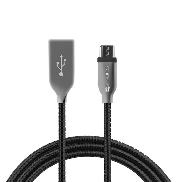 Cablu de date 4smarts Ferrumcord, MicroUSB-USB, 1m, Negru