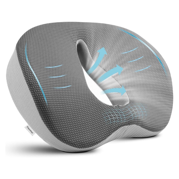 Ортопедична възглавница RorAem, опора за седалка, ергономичен дизайн, материал мемори пяна, черен цвят, размери 40x45 см