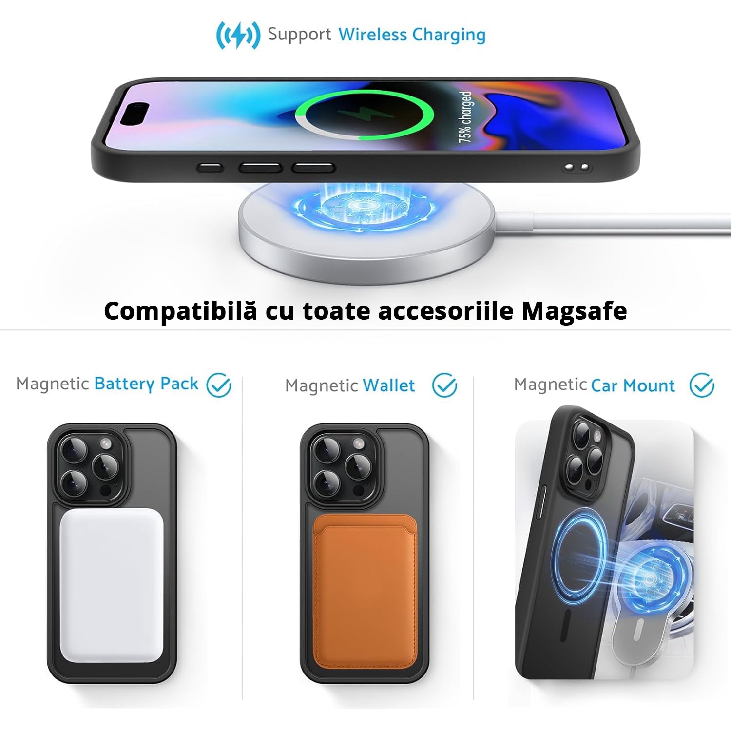 Husa pentru IPhone 16 PRO, MobileSmart MagSafe, Hybrid ultra slim, carcasa spate Antisoc, hardcase, Negru