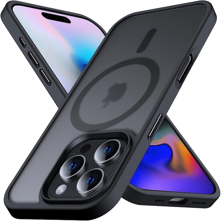 Husa pentru IPhone 16 PRO MAX, MobileSmart MagSafe, Hybrid ultra slim, carcasa spate Antisoc, hardcase, Negru