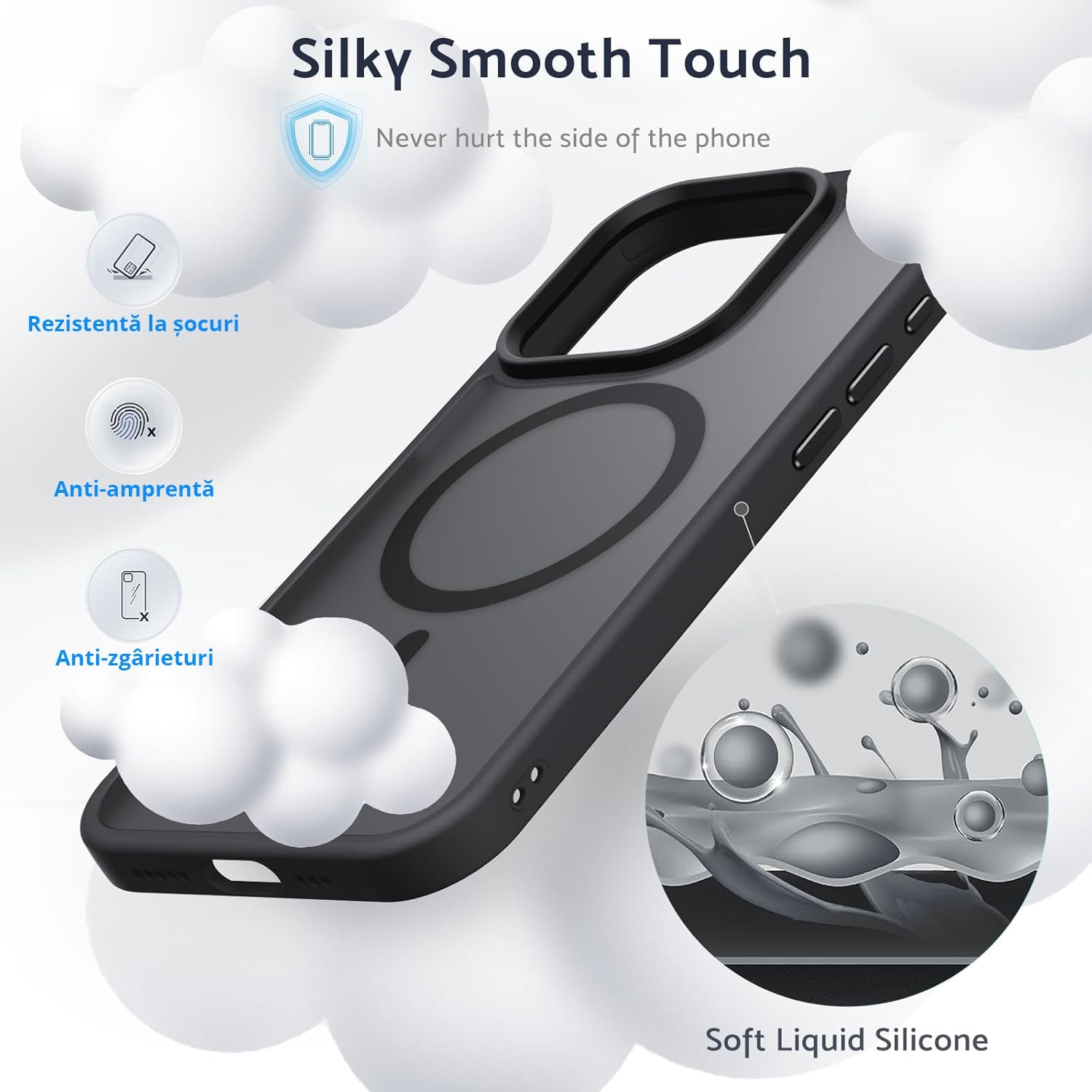 Husa pentru IPhone 16 PRO, MobileSmart MagSafe, Hybrid ultra slim, carcasa spate Antisoc, hardcase, Negru