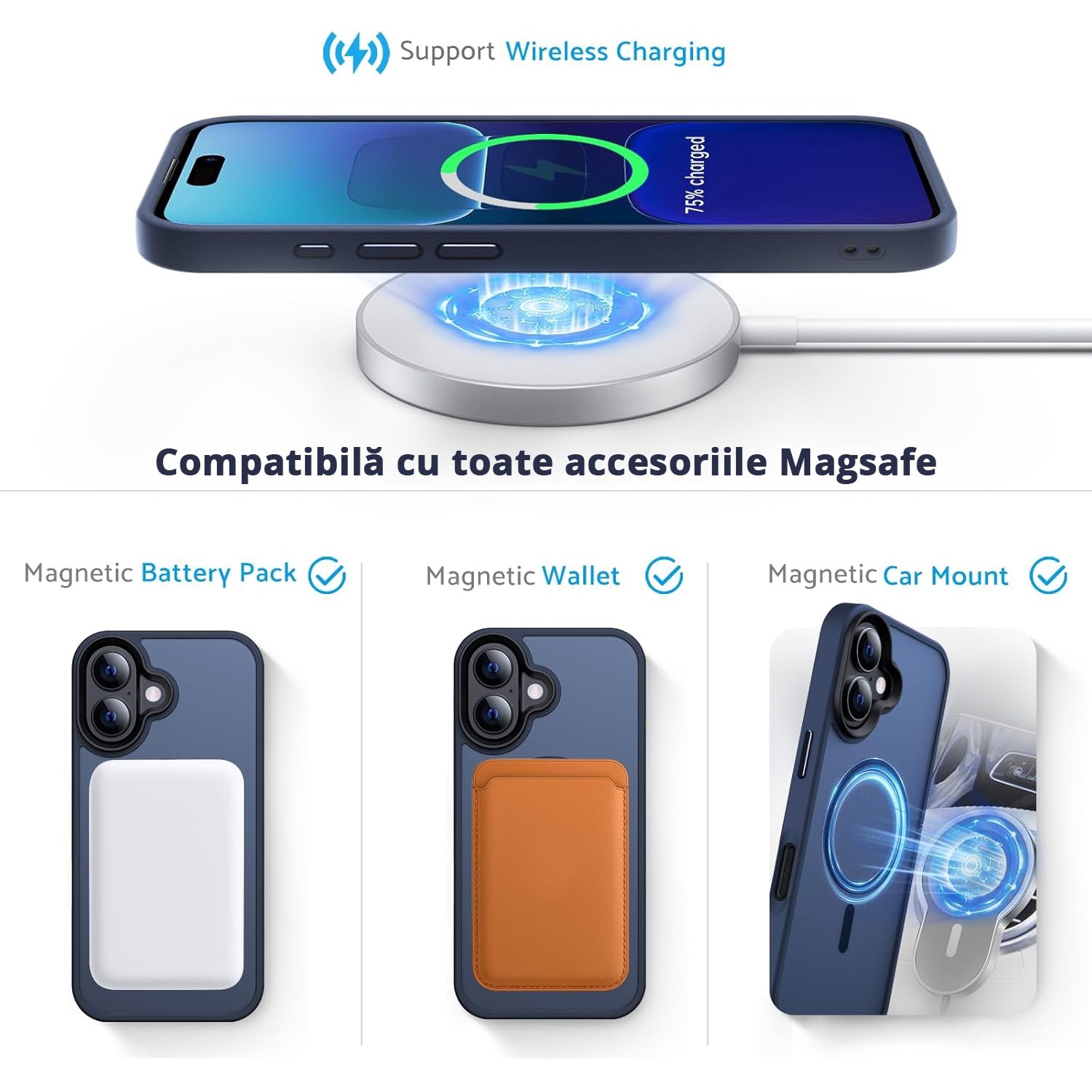 Husa pentru IPhone 16, MobileSmart MagSafe, Hybrid ultra slim, carcasa spate Antisoc, hardcase, Blue
