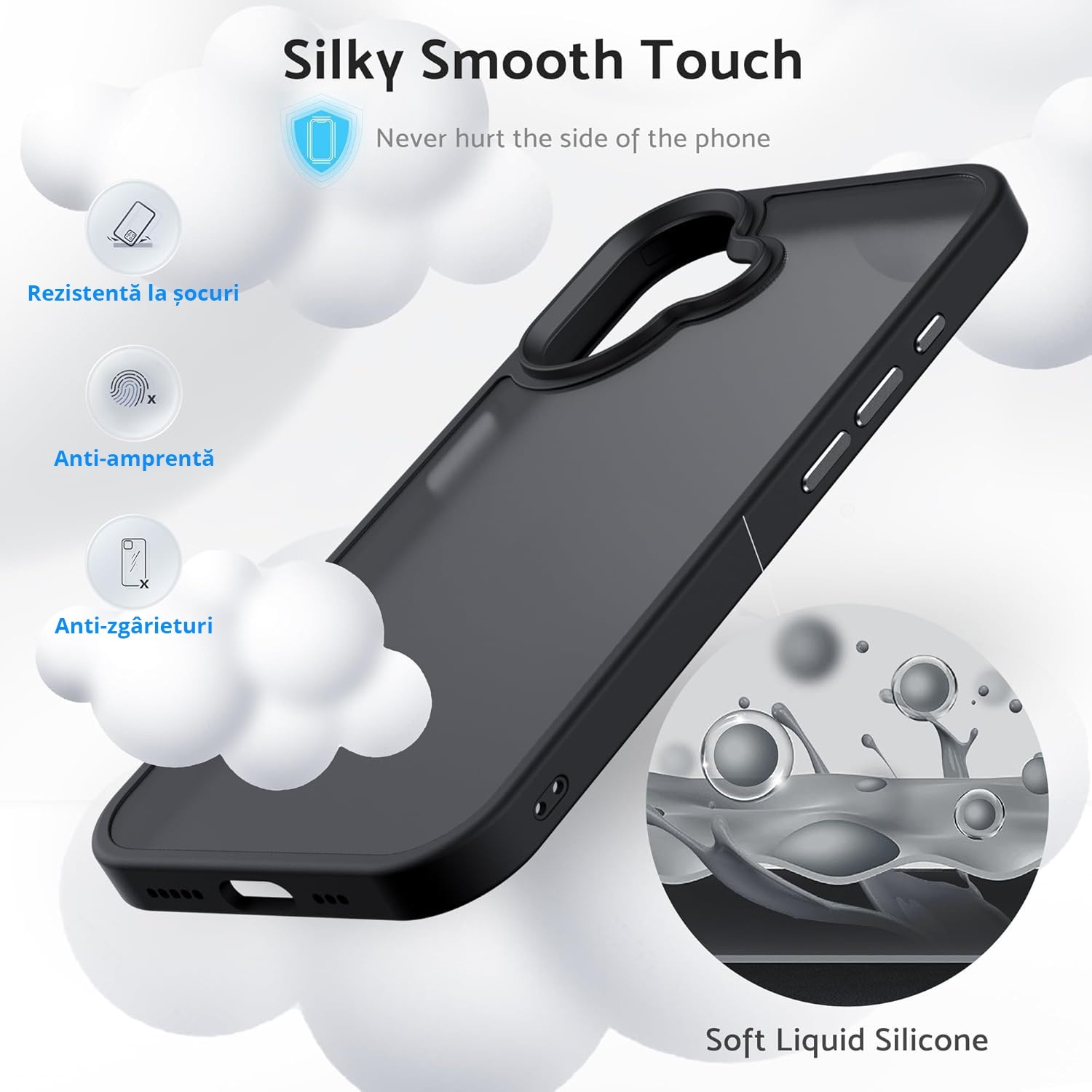 Husa pentru iPhone 16, MobileSmart, Hybrid ultra slim, carcasa spate Antisoc, Negru
