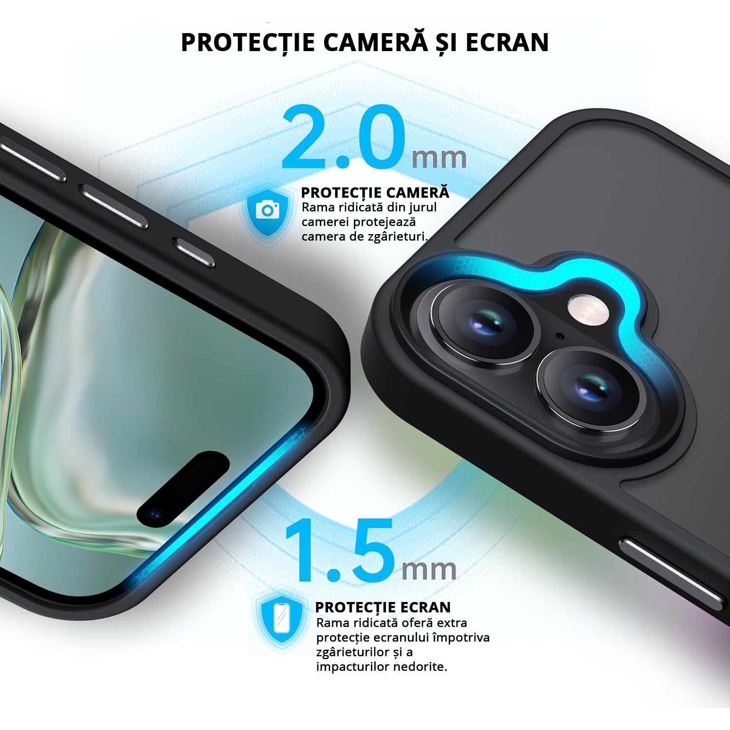 Husa pentru iPhone 16, MobileSmart, Hybrid ultra slim, carcasa spate Antisoc, Negru