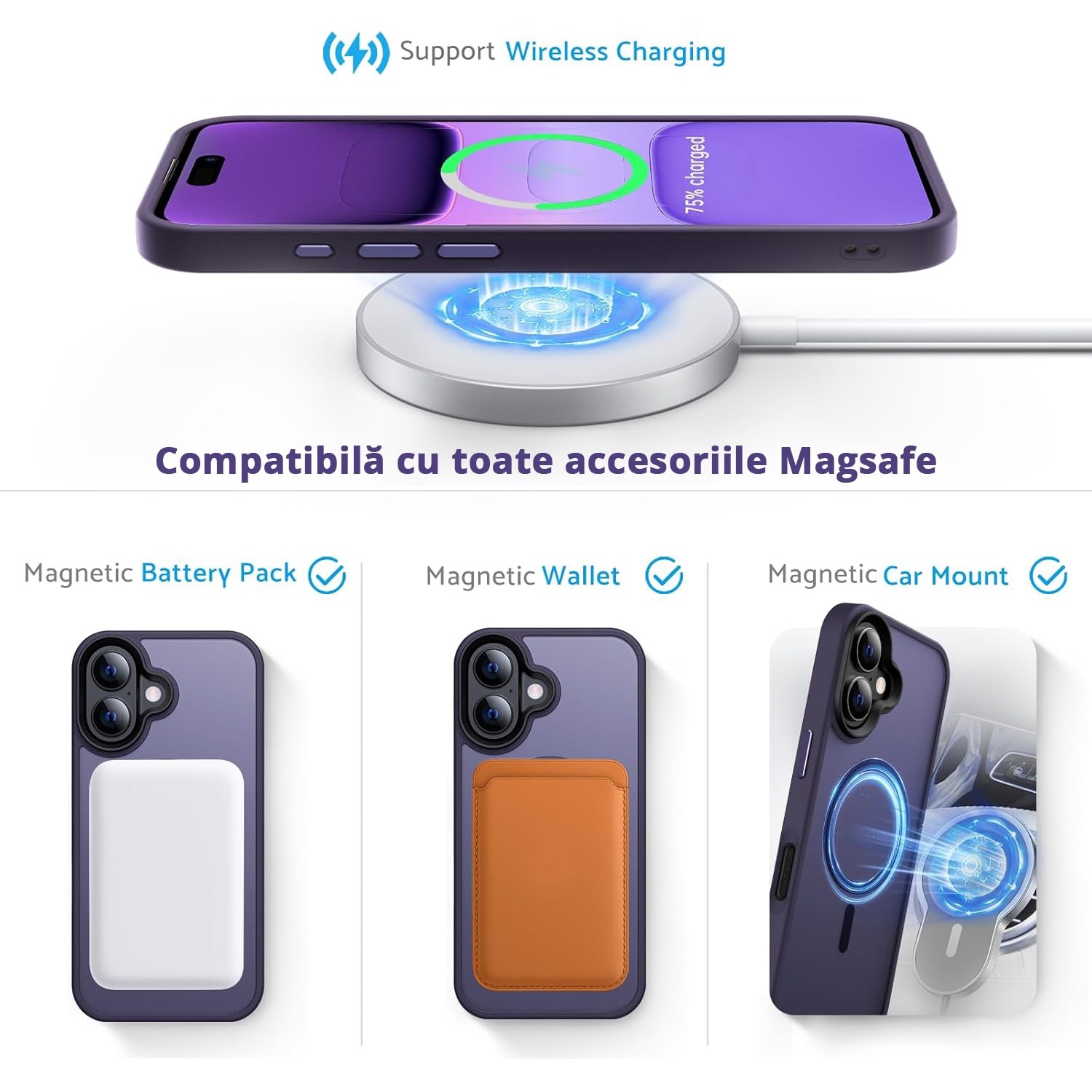 Husa pentru IPhone 16, MobileSmart MagSafe, Hybrid ultra slim, carcasa spate Antisoc, hardcase, Purple