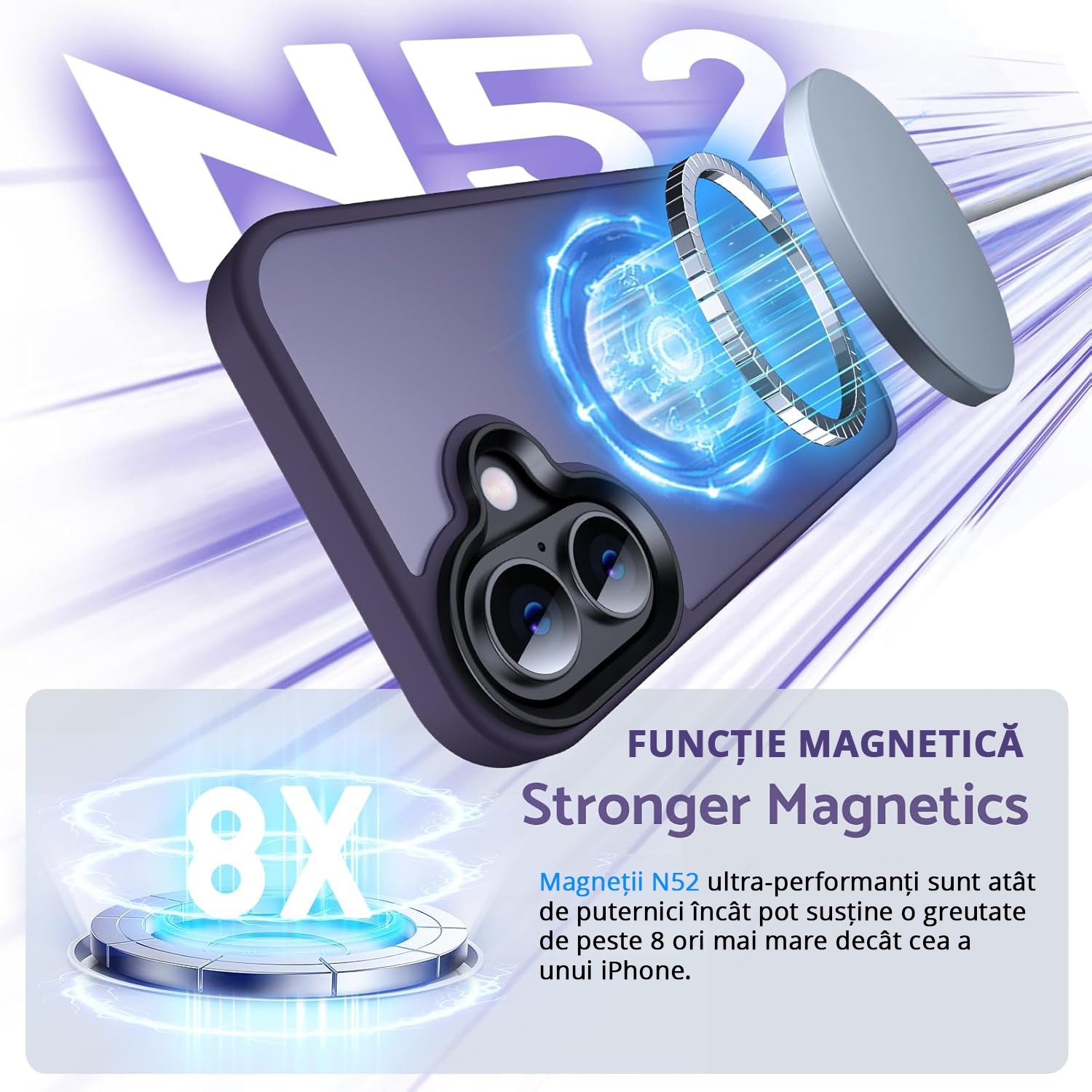 Husa pentru IPhone 16, MobileSmart MagSafe, Hybrid ultra slim, carcasa spate Antisoc, hardcase, Purple