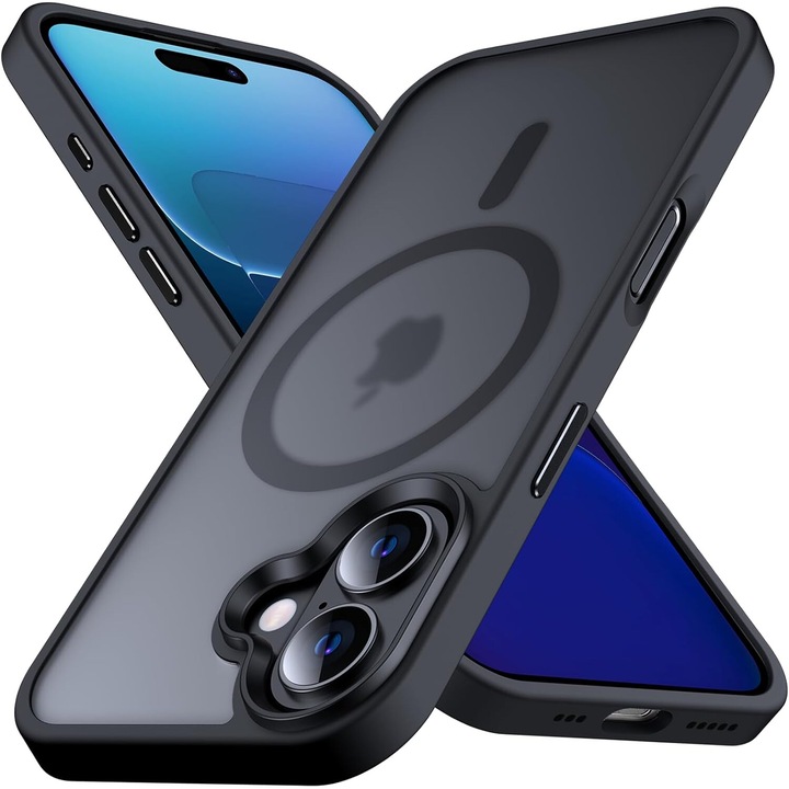 Husa pentru IPhone 16, MobileSmart MagSafe, Hybrid ultra slim, carcasa spate Antisoc, hardcase, Negru