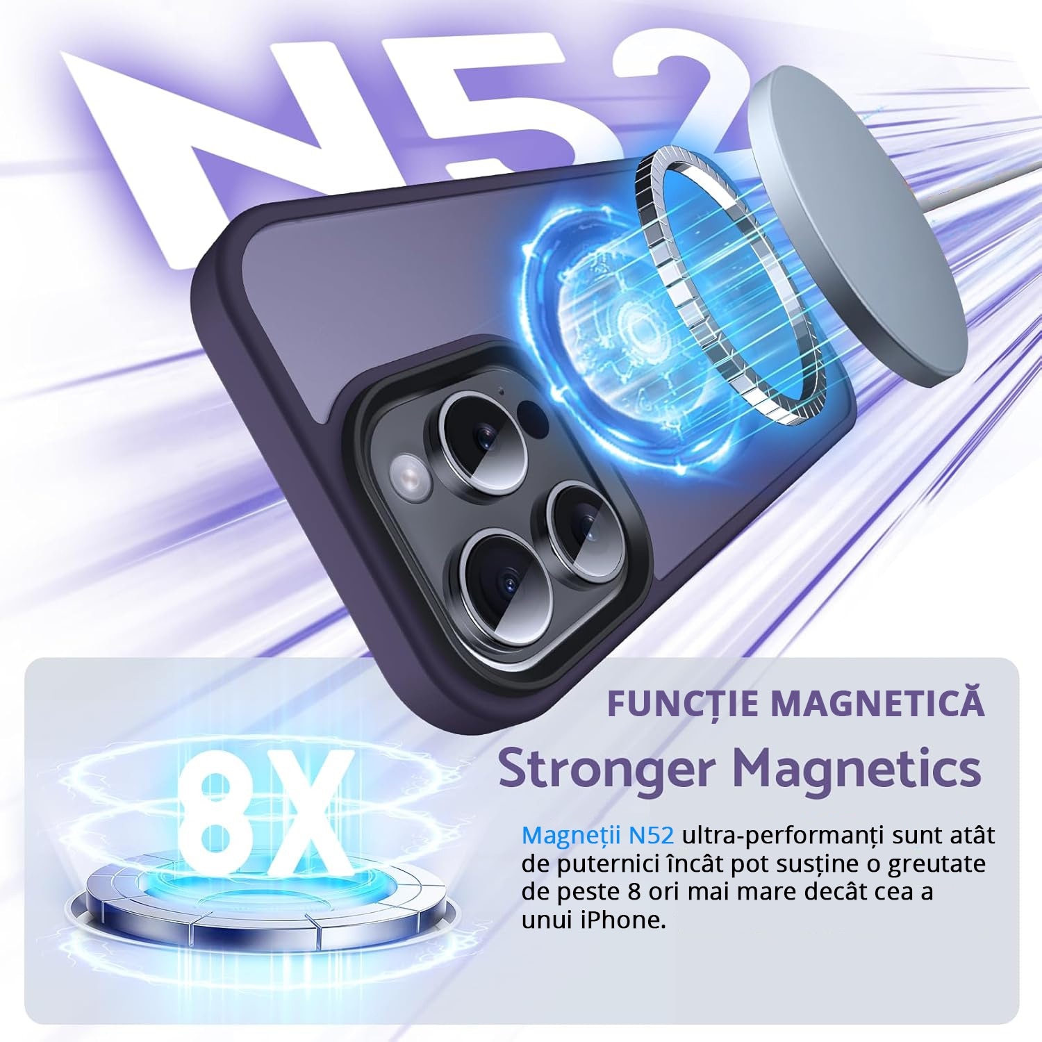 Husa pentru IPhone 16 PRO, MobileSmart MagSafe, Hybrid ultra slim, carcasa spate Antisoc, hardcase, Purple