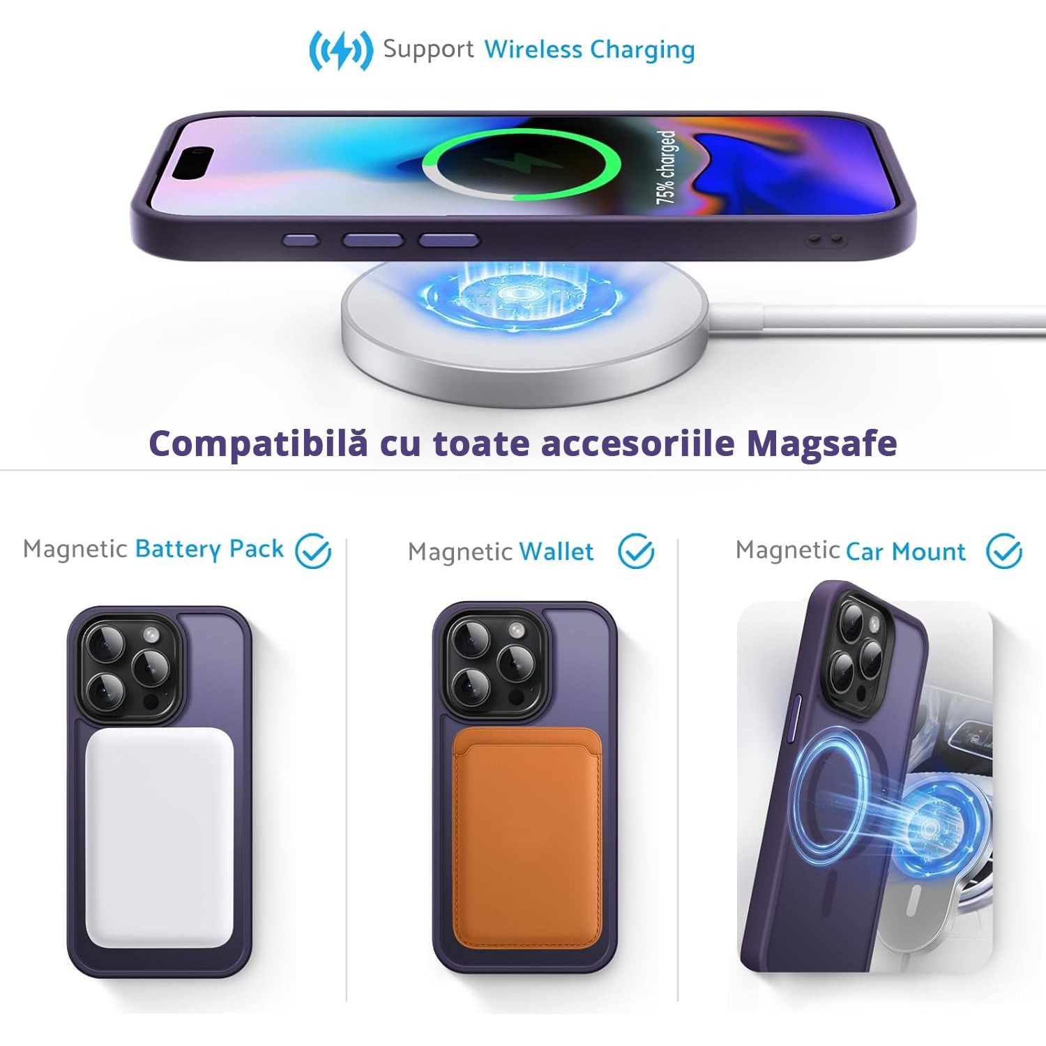 Husa pentru IPhone 16 PRO, MobileSmart MagSafe, Hybrid ultra slim, carcasa spate Antisoc, hardcase, Purple