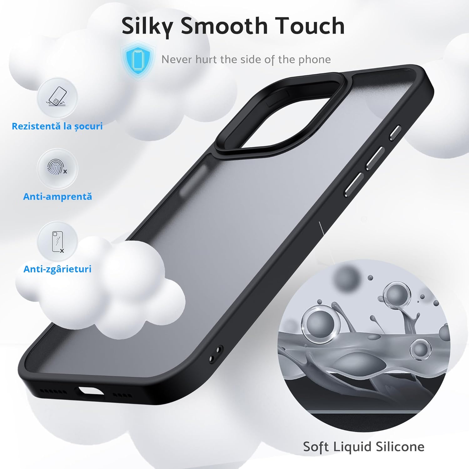 Husa pentru iPhone 16 PRO MAX, MobileSmart, Hybrid ultra slim, carcasa spate Antisoc, Negru