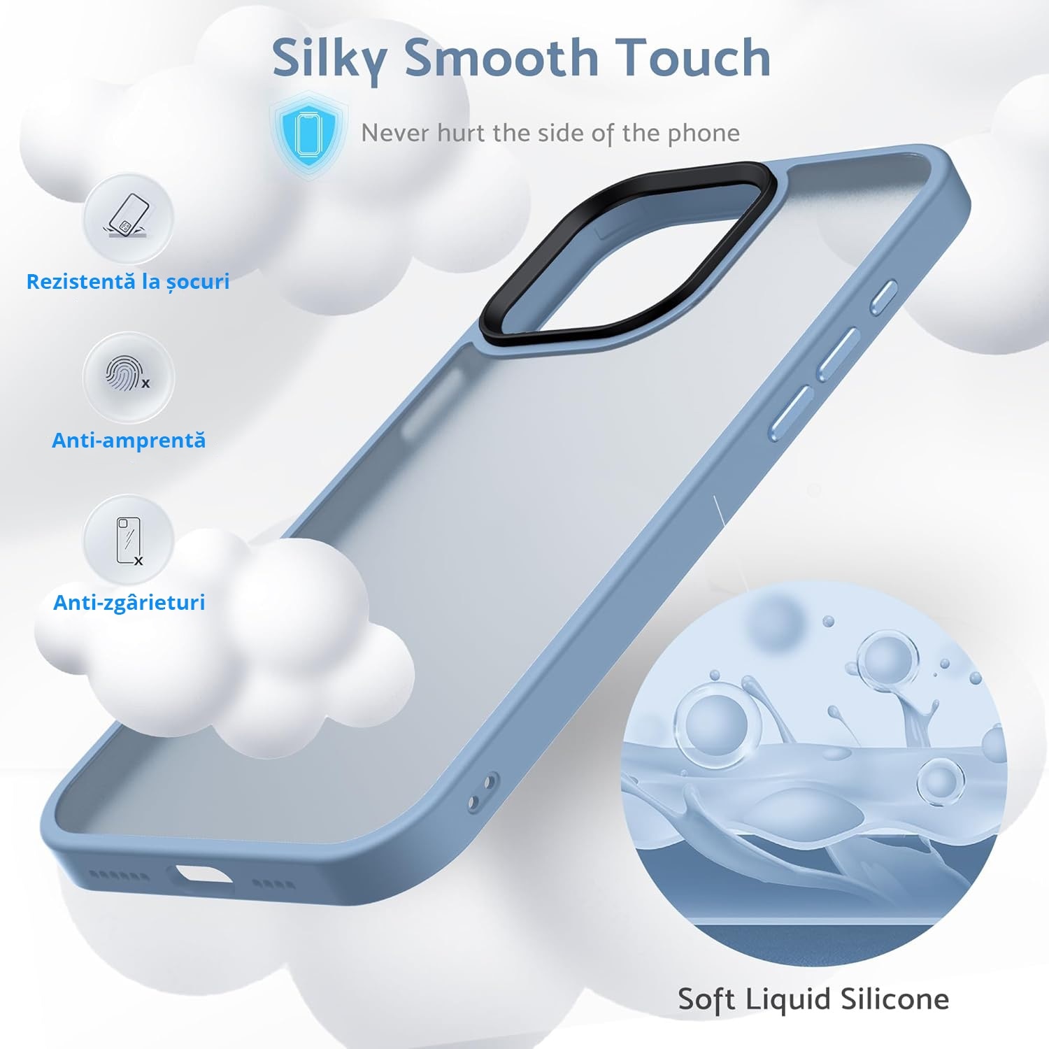 Husa pentru iPhone 16 PRO MAX, MobileSmart, Hybrid ultra slim, carcasa spate Antisoc, Light Blue