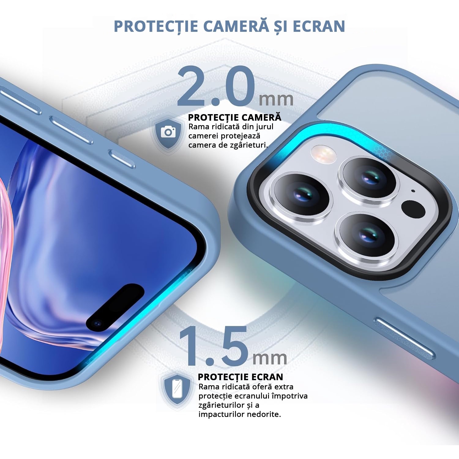 Husa pentru iPhone 16 PRO MAX, MobileSmart, Hybrid ultra slim, carcasa spate Antisoc, Light Blue