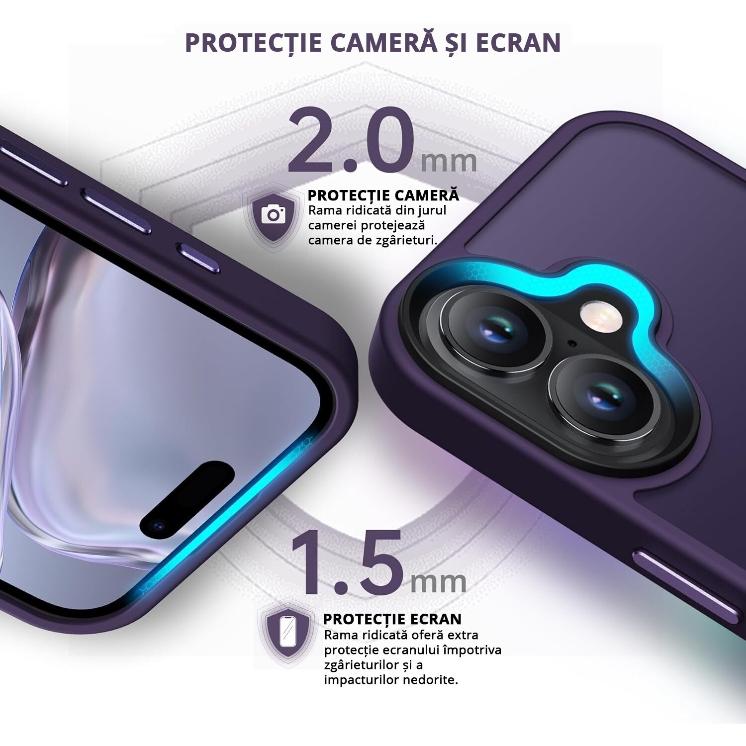 Husa pentru iPhone 16, MobileSmart, Hybrid ultra slim, carcasa spate Antisoc, Purple