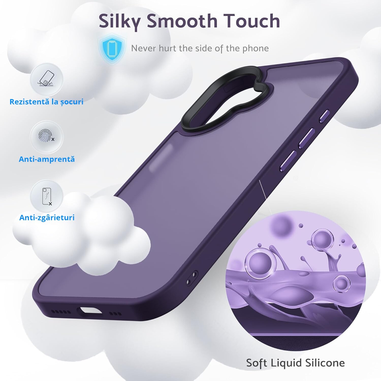 Husa pentru iPhone 16, MobileSmart, Hybrid ultra slim, carcasa spate Antisoc, Purple