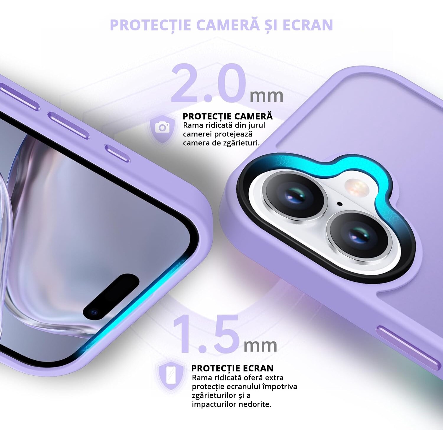 Husa pentru iPhone 16, MobileSmart, Hybrid ultra slim, carcasa spate Antisoc, Light Purple