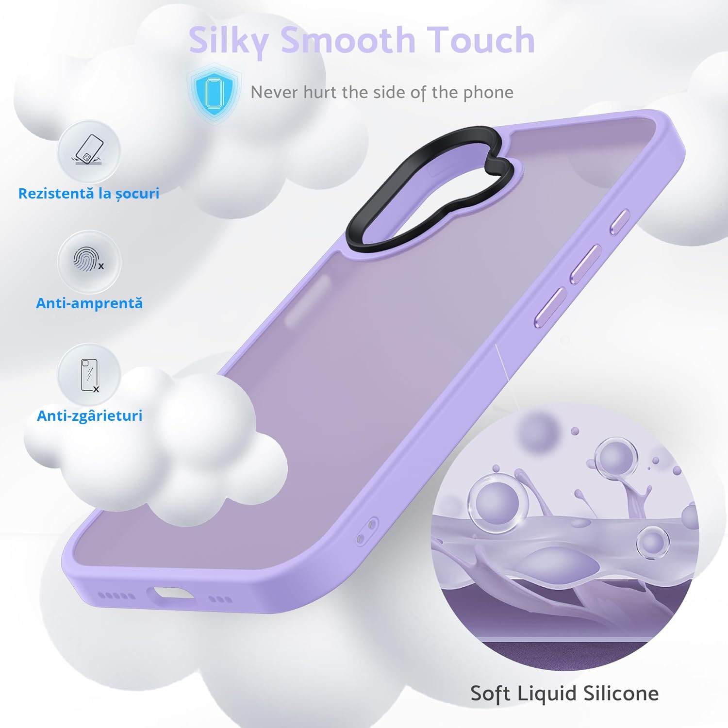 Husa pentru iPhone 16, MobileSmart, Hybrid ultra slim, carcasa spate Antisoc, Light Purple