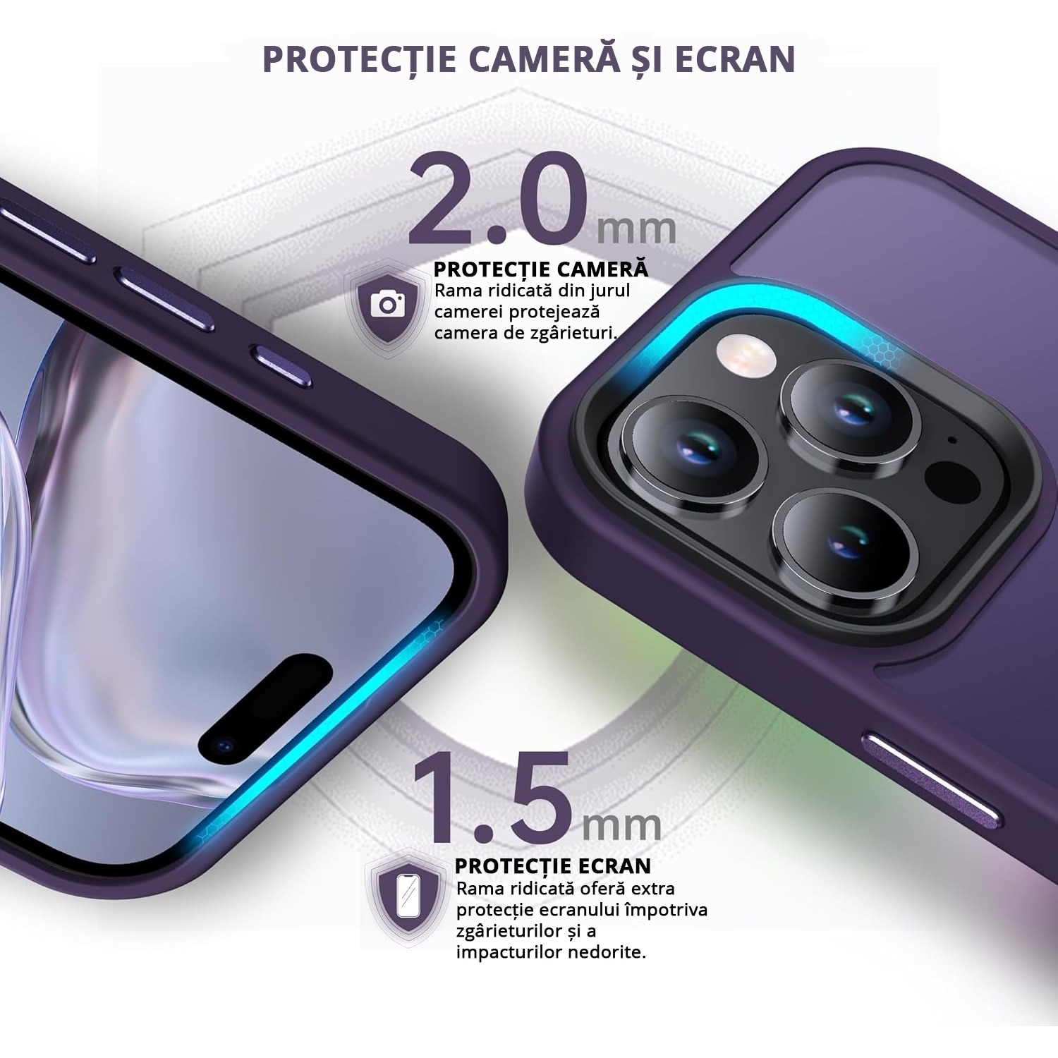 Husa pentru iPhone 16 PRO MAX, MobileSmart, Hybrid ultra slim, carcasa spate Antisoc, Purple