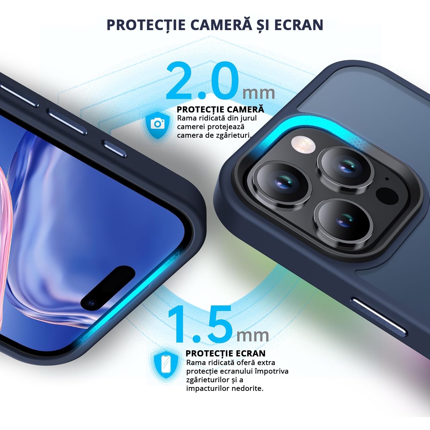 Husa pentru iPhone 16 PRO MAX, MobileSmart, Hybrid ultra slim, carcasa spate Antisoc, Blue