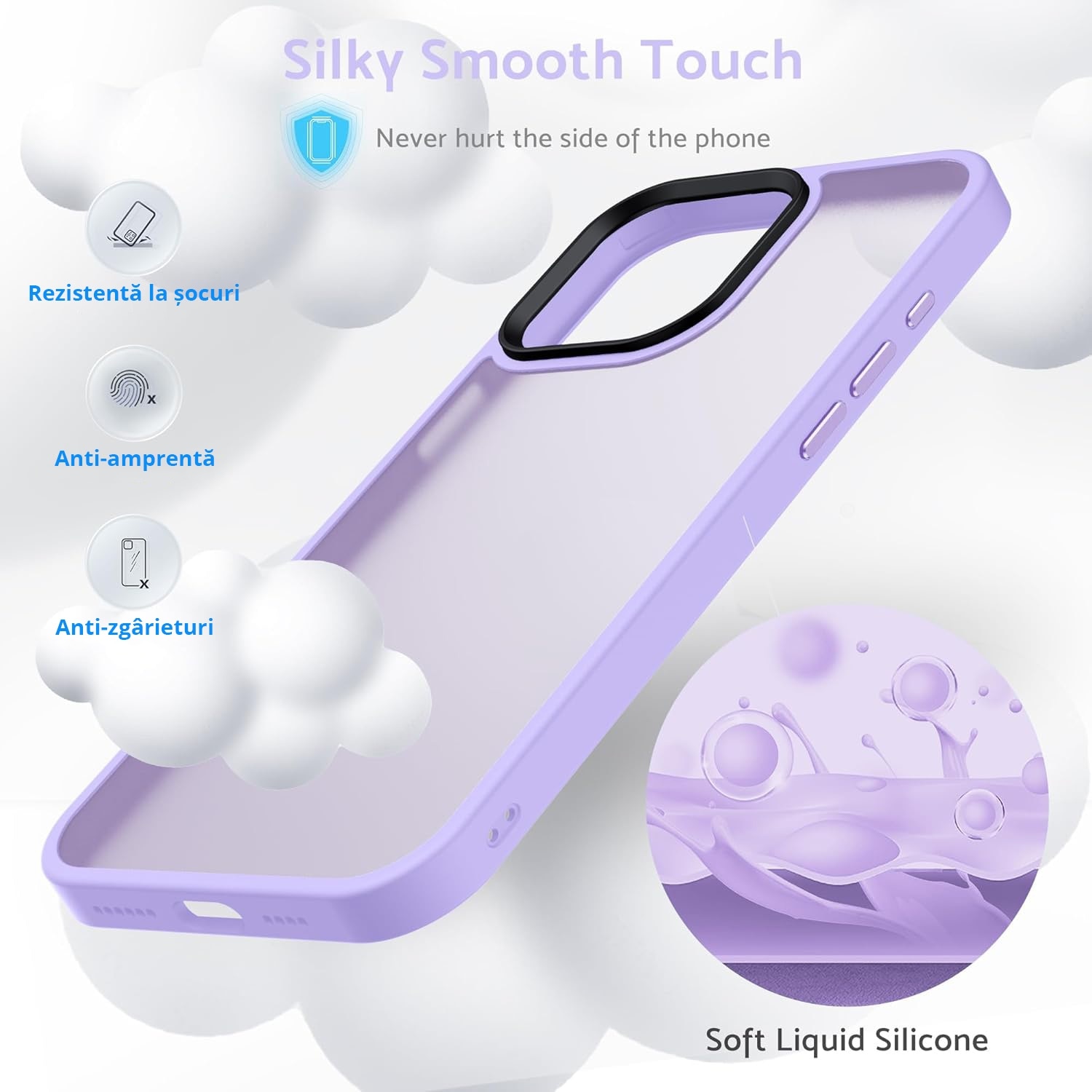 Husa pentru iPhone 16 PRO MAX, MobileSmart, Hybrid ultra slim, carcasa spate Antisoc, Light Purple