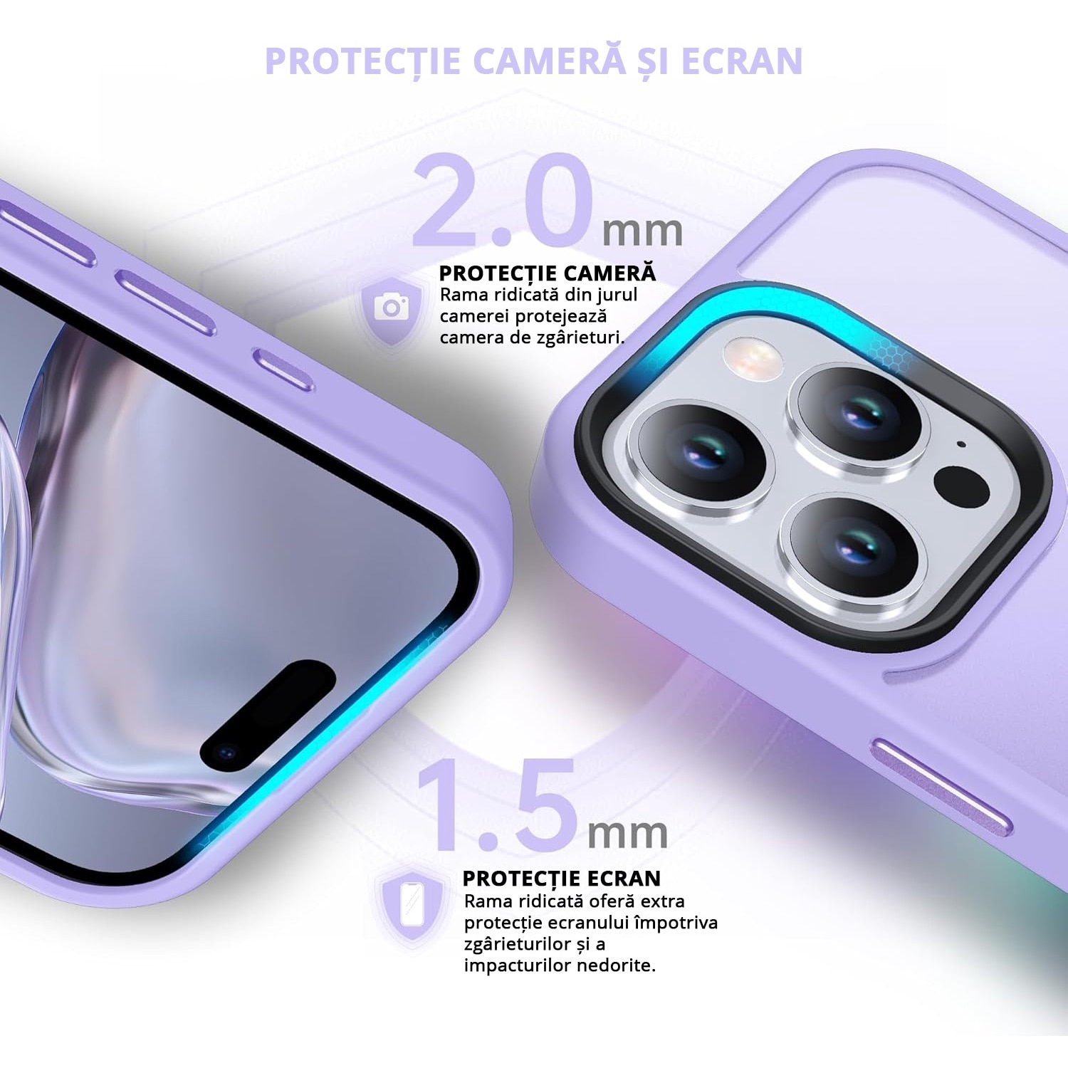 Husa pentru iPhone 16 PRO MAX, MobileSmart, Hybrid ultra slim, carcasa spate Antisoc, Light Purple