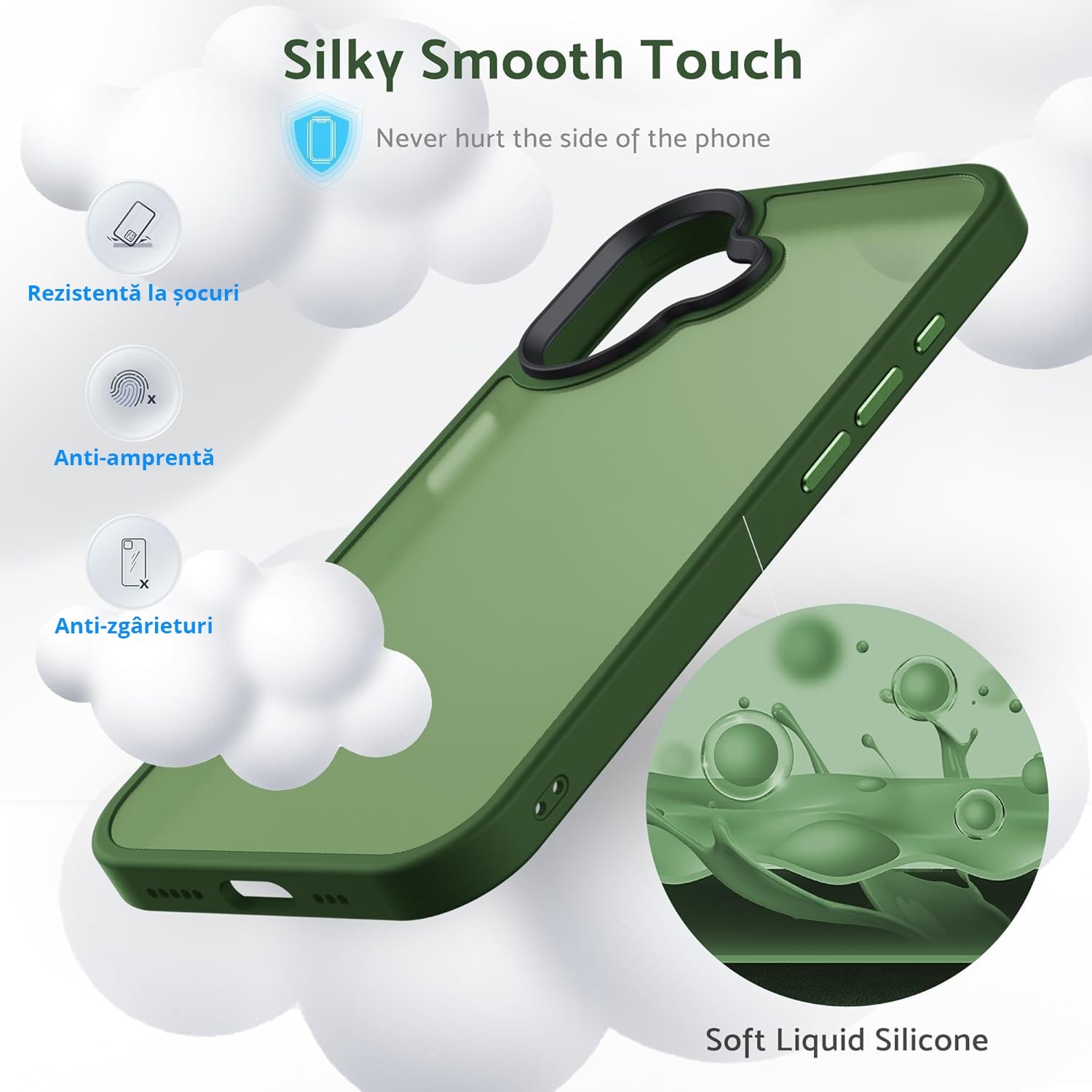 Husa pentru iPhone 16, MobileSmart, Hybrid ultra slim, carcasa spate Antisoc, Verde