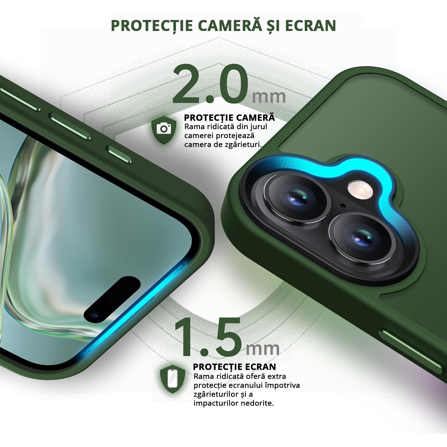 Husa pentru iPhone 16, MobileSmart, Hybrid ultra slim, carcasa spate Antisoc, Verde
