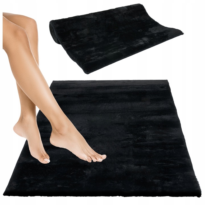 Covor de baie, e-floor, Rabbit Vivid, antiderapant, lavabil la masina, dreptunghi, 15mm, 50x80cm, poliester, Negru