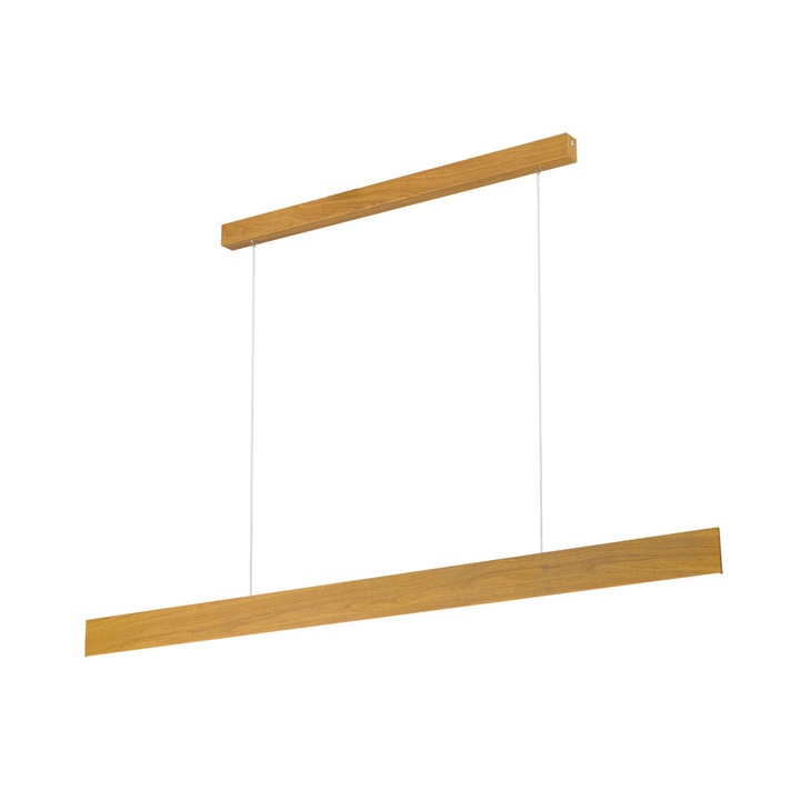 Lampa suspendata LED GIDEON, Baza din otel, Abajur din aluminiu cu banda LED lumina in sus si in jos, reglabila, Aspect lemn Stejar, 44W/810+1890lm/3000K, Lumina calda, Dimabil, Lungime 146.5cm, Inaltime 150cm IP20 ORION