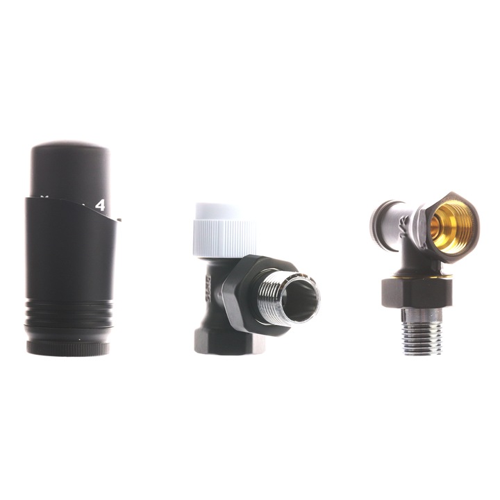 Set robineti termostatati coltar Kruger, 1/2" cu cap termostatat, negru