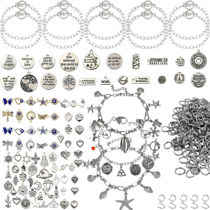 Set de artizanat bijuterii, 200 Piese, Argintiu