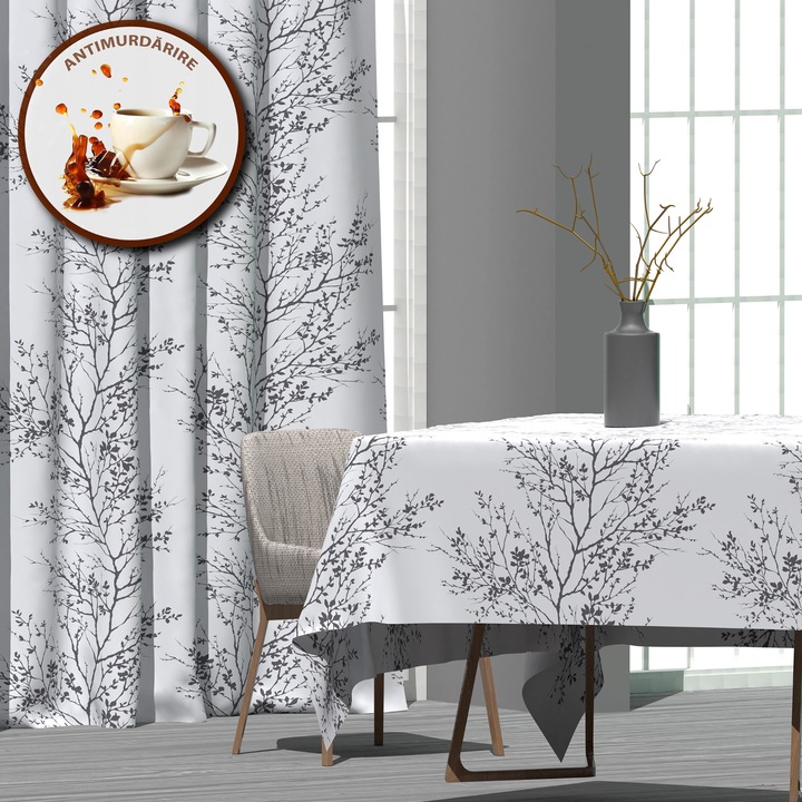 Lerakódásgátló terítő, 100% Pamut, 140x180 cm, Virágzó fa Szürke