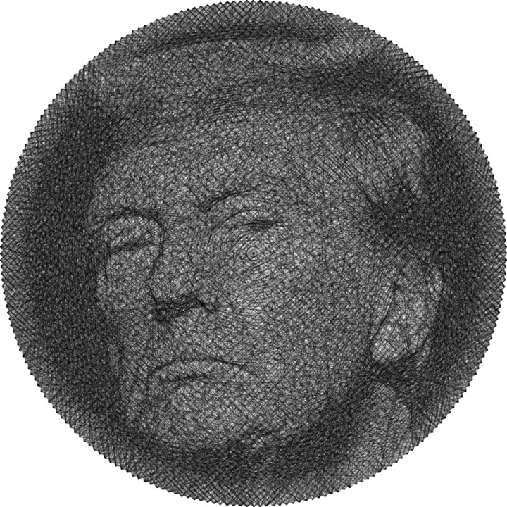 Tablou Donald Trump – Portret in tehnica String Art din fir continuu de ata cerata 50×50 cm