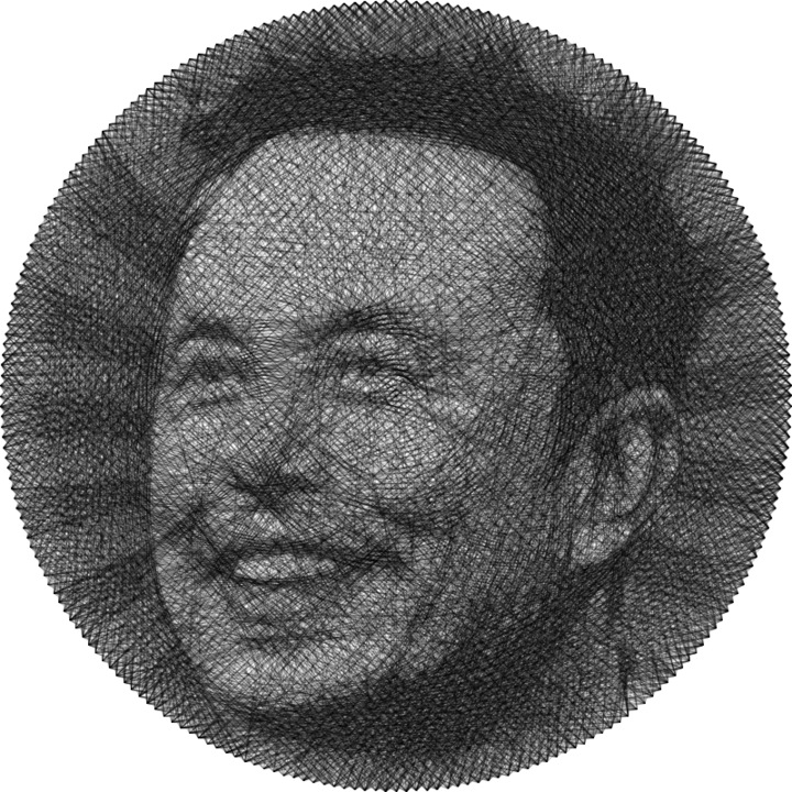 Tablou Elon Musk – Portret in tehnica String Art din fir continuu de ata cerata 50×50 cm