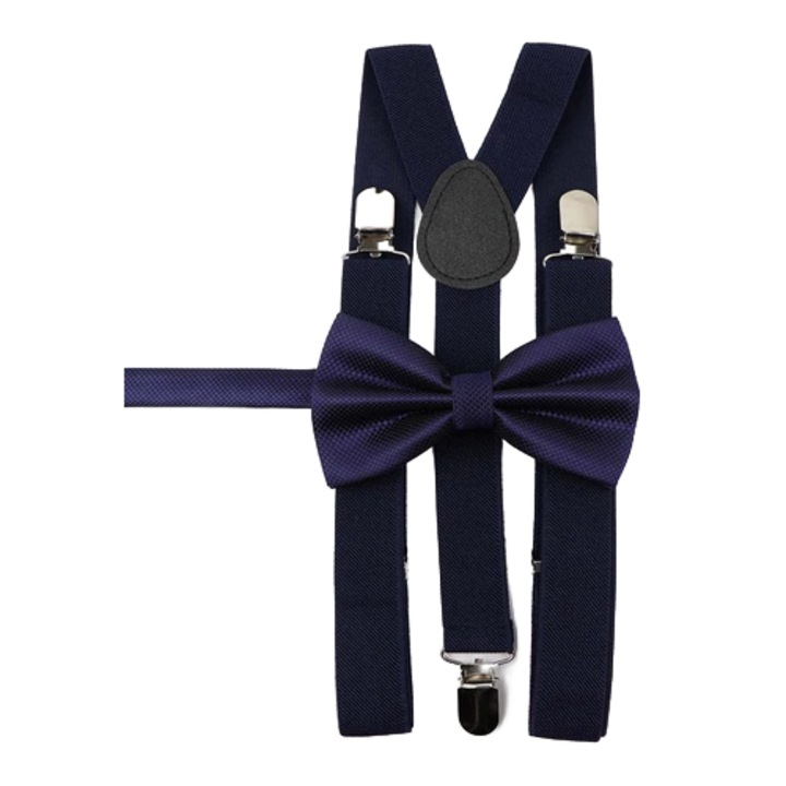 Set Elegant pentru Baieti - Bretele si Papion Bleumarin, Ideal pentru Ocazii Speciale