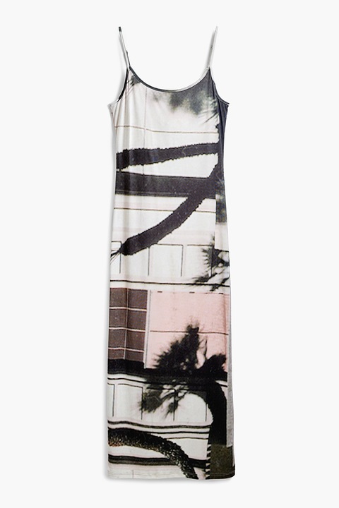 DESIGUAL, Mintás midiruha állítható pántokkal, Fehér/Fekete/Barna