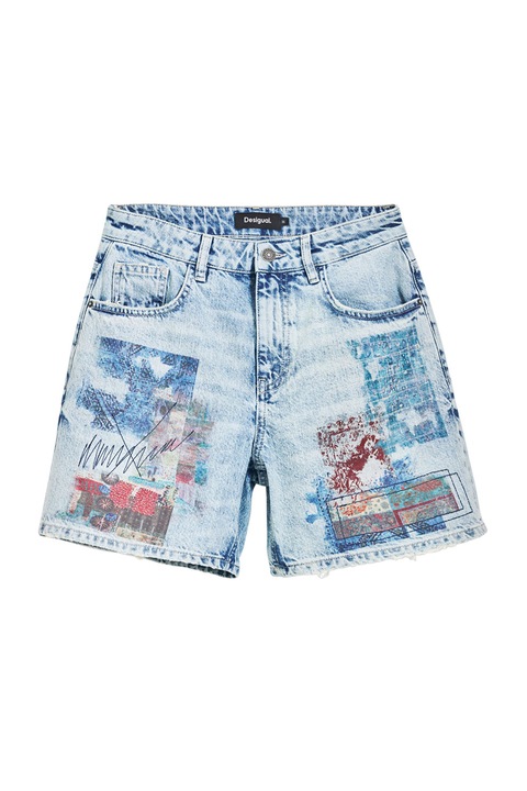 DESIGUAL, Къс панталон от деним с принт, Прашно синьо