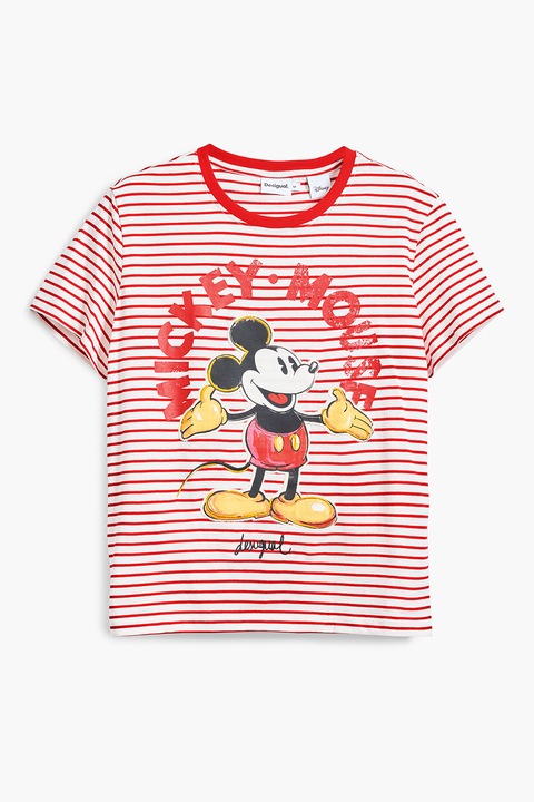 DESIGUAL, Mickey egér mintás pamutpóló, Piros/Fehér/Sárga