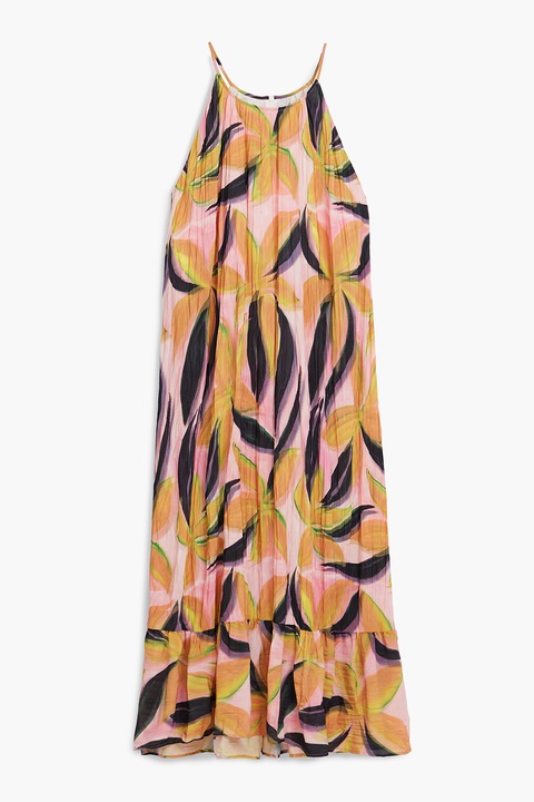 DESIGUAL, Флорална рокля с дълги ръкави, Черен/Оранжев/Розово