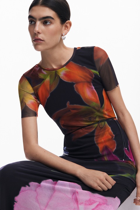 DESIGUAL, Rochie lunga cu decolteu la baza gatului, Multicolor, S
