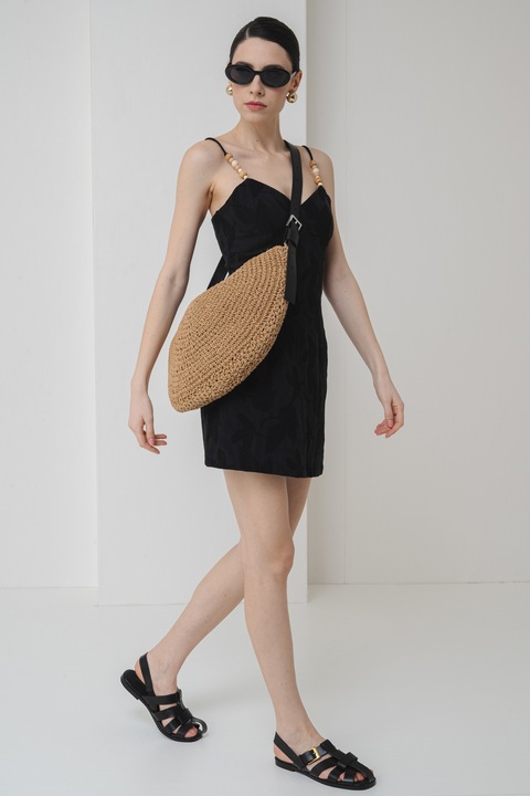 DESIGUAL, Rochie din amestec de bumbac cu decolteu in V, Negru