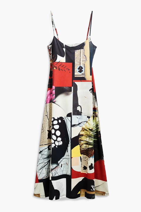DESIGUAL, Rochie evazata cu imprimeu grafic si aspect satinat, Multicolor, XL