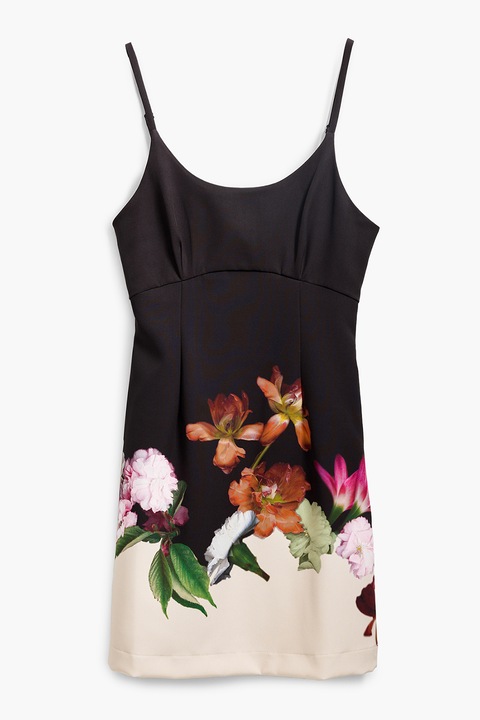 DESIGUAL, Virágmintás rövid ruha, Zöld/Fekete/Narancssárga