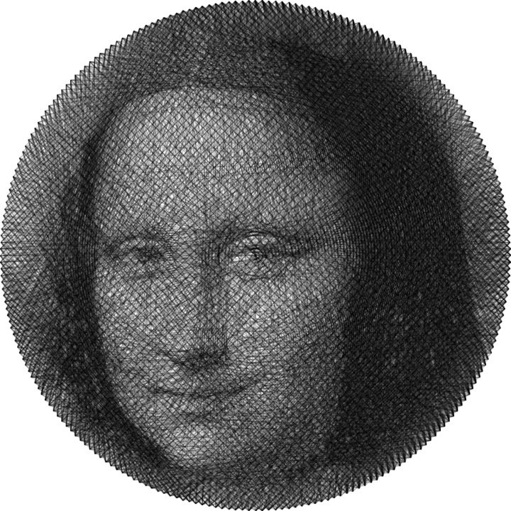 Tablou Mona Lisa – Portret in tehnica String Art din fir continuu de ata cerata 50×50 cm
